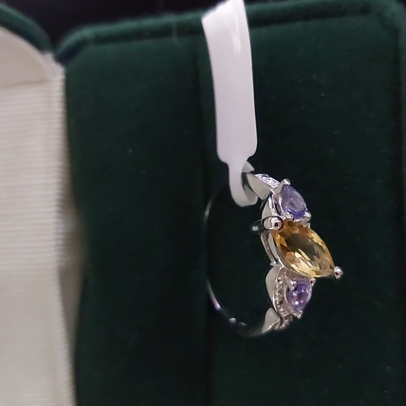 Sterling Silver Genuine Citrine and Tanzanite  Sz 8 Ring  1.28 Carat - Picture 2 of 11